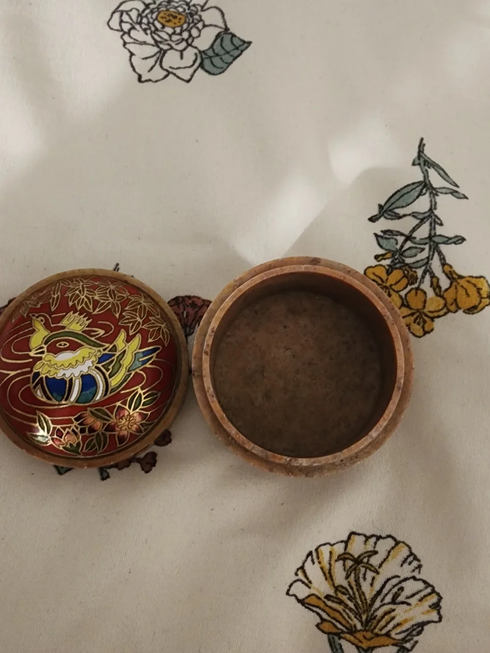 Decorative Red Cloisonné Trinket Box with Floral And Duck Motif